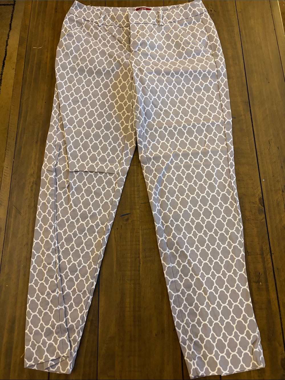 Neutral Geometric Print Ankle Pants - White & Taupe